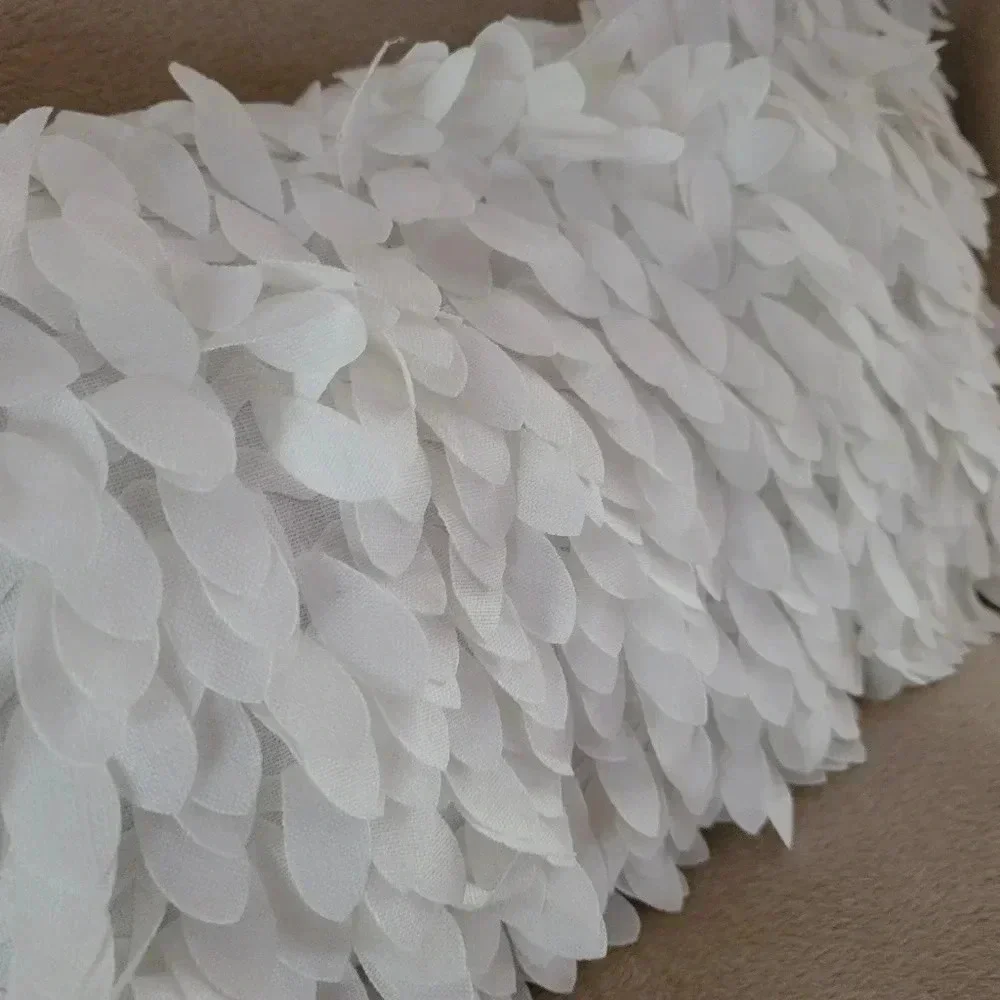 Bright White Marlo Lorenz THRO Faux Linen Fallen Leaves Feather Pillow 18